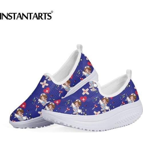 INSTANTARTS Hot Nurse Shoes Cartoon Surgeon Doctor Medical Heartbeat Print Breathable Platform Walking Sneakers Zuecos Enfermera