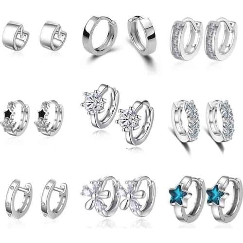 Cute Small Crystal Earrings Woman Real 925 Sterling Silver Hoop Earrings Women U Shape Horseshoe Earring FQL20F12ER1