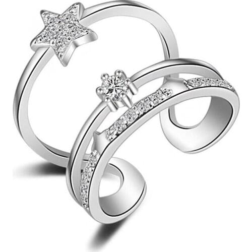 Multi-layer Star Zirconia Resizable Rings Rose Gold Color Female Finger Rings Party Jewelry Accessories Gifts for Women
