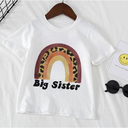 Leopard Rainbow Little/Big Sister Letter Print Fashion Childrens Wear Suitable For 24-9t Kids T Shirt Boys Girls Casual Clothes