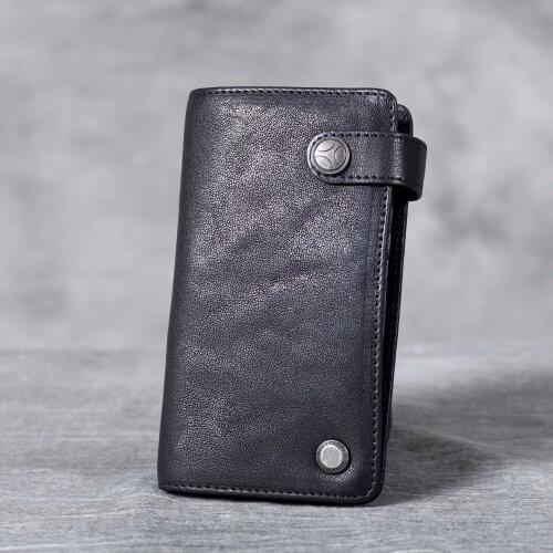 Top Layer Cow Leather Genuine Leather Men Slim Wallets Card Holder Male Small Wallets Black Purses Thin Wallet for Card