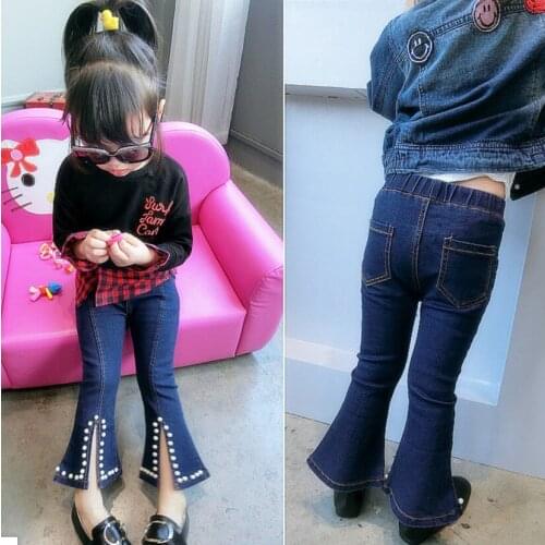 New Children Clothing Girls Jeans Fo Spring Summer Kids Baby Rivet Pearl Cowboy Trousers Fashion Girl Princess Denim Flare Pants