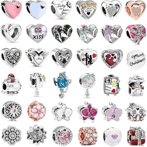 New Fashion Charm Original Love Birds Flower Beer Gift Box Beads Suitable for Original Pandora Ladies Bracelets Jewelry Gifts