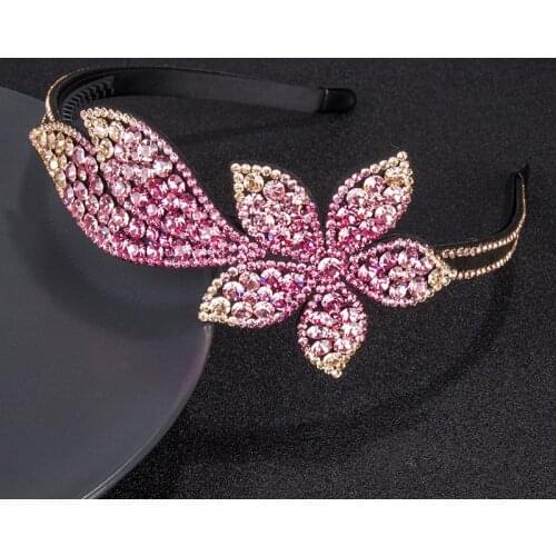 Ladies Retro Simple Multicolor Flower Hairband Luxury Czech Crystal Non-slip Border Girl Hairpin Fancy Hair Accessories Headband