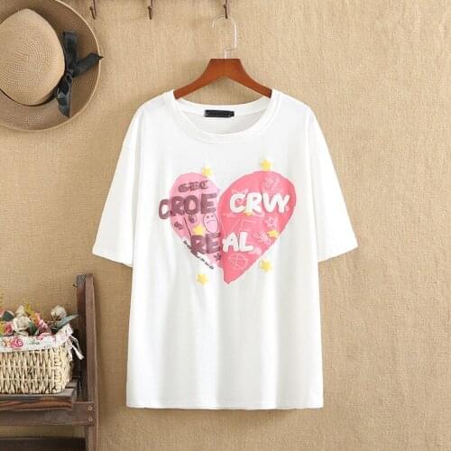 Plus Size T Shirts O-Neck Short Sleeves Knitted Cotton Three-Dimensional Printing Heart Pattern Large Size Summer Dress Tops