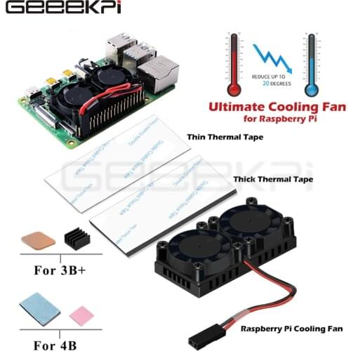 GeeekPi Original Dual Fan Optional Version! Heatsink Cooler with Double Cooling Fans For Raspberry Pi 4 Model B / 3 B Plus / 3 B