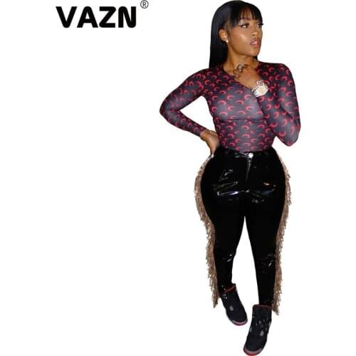 VAZN 2020 Hot Leather Pants High-end Young Heavy Industry Elegant Sexy Solid Joker Women Elastic Skinny Long Pencil Pants
