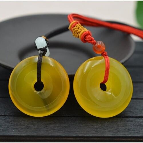 Drop shipping Natural yellow Chalcedony Pendant Circle Peace Buckle Pendant Necklace Gift for Women fashion Jades Jewelry
