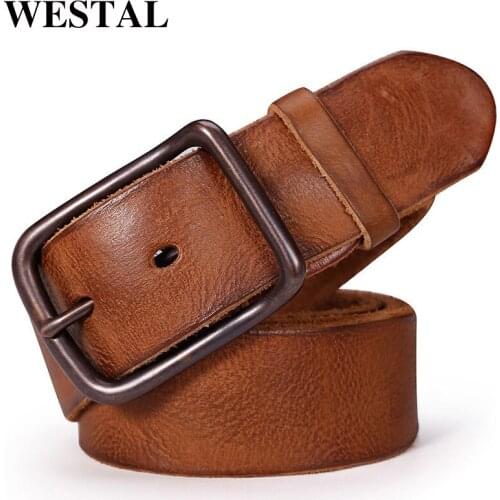 WESTAL male genuine Leather luxury belt vintage designer buckle for trousers mens belts for men quality strap leather belt 6010