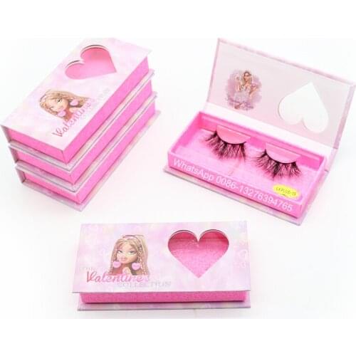 Doll Eyelash Case Nature 3D Mink Eyelashes Wholesale 5D Lashes Pink Glitter Lashbox With Heart Windows Custom Lash Packaging