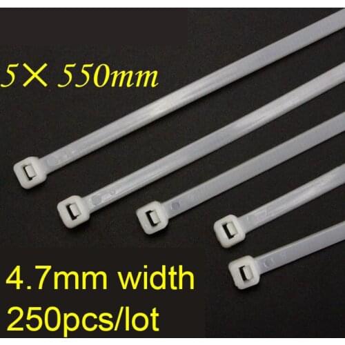 250pcs/lot 5*550mm 4.7mm width Self locking Nylon Cable Ties Plastic Zip Tie White/Black wire binding wrap straps