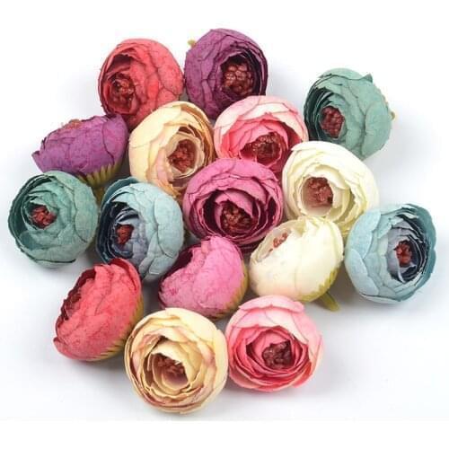 30PCS 4CM Silk Rose Bud Artificial Flower Heads For Wedding Room Decoration DIY Wreath Gift Box Scrapbooking Craft Fake Flowers