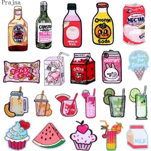 Prajna Cute Japan Patch Embroidered Iron on Patches Design Fruit Patch Cartoon Stickers On Clothes Stripes Applications Badges