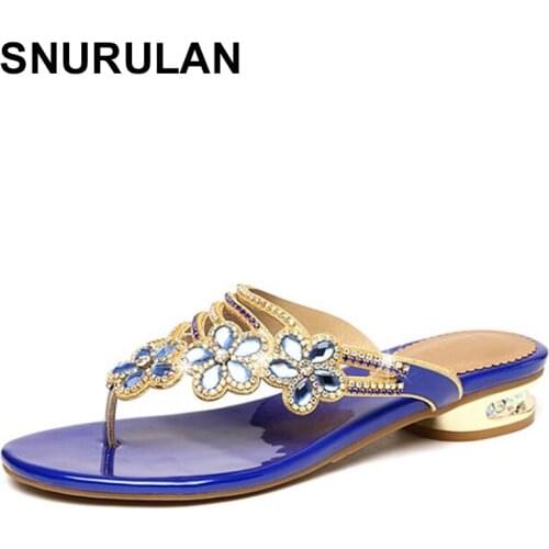 SNURULAN Womens beach shoes new summer sandals fashion womens shoes Rhinestone large size slippers womens sandals