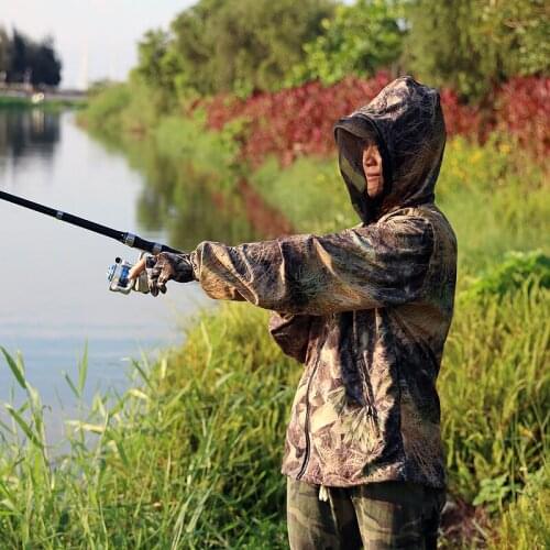 Tactical Sniper Outdoor Hunting Fishing Bionic Hooded Shirt With Anti-Mosquito Mask Men Women Camouflage Clothes Multicam Tops
