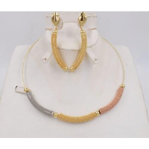 High Quality Dubai 3color Gold color Jewelry Set For Women african beads jewlery fashion necklace set earring jewelry
