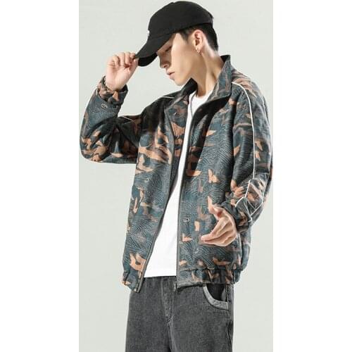 Crane Embroidery Suede Jacket Men Spring Coats Plus Size Jacket Boys Long Sleeve Casual Clothes Mens Jackets 2021 Autumn 30449