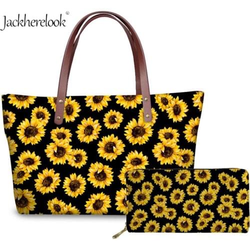 Sunflowers Printing Women Handbags and Leather Purse Females 2pcs/set Floral Shoulder Bag Top-Handle Bags+Coin Wallet Phone Bag
