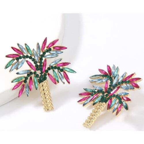 Fashion New Palm Tree Earrings Female Female Bohemian Shiny Luxury Earrings Rhinestone Jewelry Party Gift