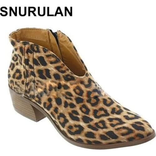 SNURULANWomens shoes 2019 with leopard print, narrow pointed ankle boots, deep v-slip, high heel party shoes for womenE021