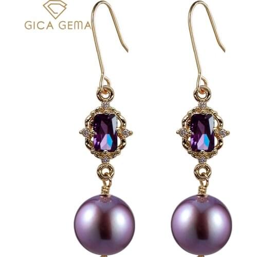GICA GEMA Classic 925 Sterling Silver Drop Earrings with Amethyst Freshwater Pearl Earrings for women Fine Jewelry