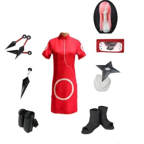 Hot Anime Haruno Sakura THE LAST MOVIE Sakura Cosplay Costume Women Dress Halloween Costumes Clothing Shorts Headband Wigs