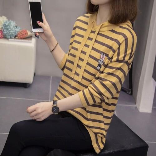 M-4XL plus size women autumn winter thick sweater pullover 2021 long Sleeve Striped kintting Oversized hooded casual sweaters