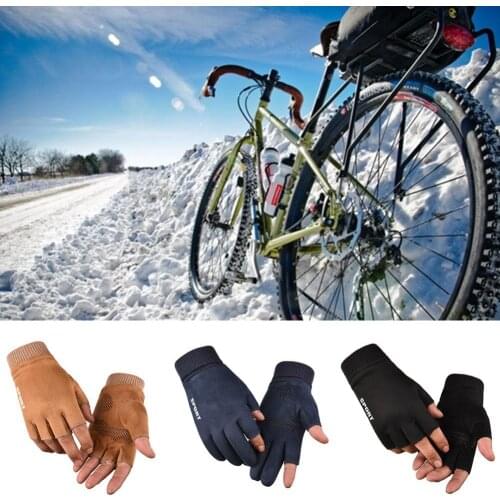 1 Pair Faux Suede Plush Fishing Silicone Stylish Outdoor Cycling Windproof Warm Faux Suede Unisex Gloves Keep Warm In Winter