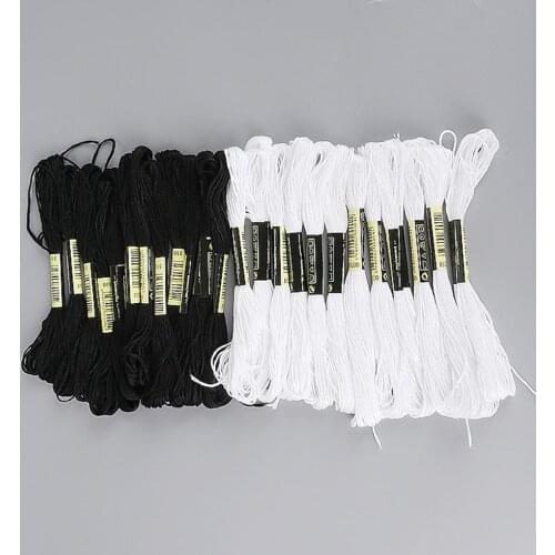 24pcs White+Black/Random mix Color Embroidery Floss Cross Stitch Cotton Embroidery Thread Floss Sewing Skeins Craft