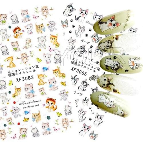 3D Cat Nail Sticker for Nail Art Decoration Back Glue Adhesive Nails Decals on Nails Design Stickers Everything for Manicure