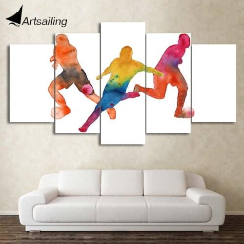 HD Printed 5 Piece Canvas Art Abstract Color Football Player Painting Wall Pictures for Living Poster Free Shipping CU-2393C