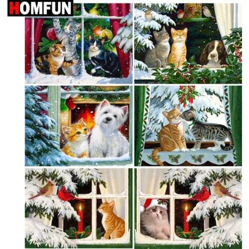 HOMFUN Full Square/Round Drill 5D DIY Diamond Painting "Christmas window animal" Embroidery Cross Stitch 5D Home Decor Gift