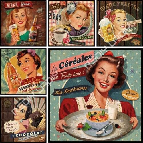 Diamond Painting Retro Poster Girl Full Square/Round Drill Diamond Embroidery Portrait Rhinestone Mosaic Picture Hobby & Crafts