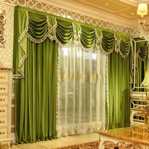 American Curtain Living Room Bedroom Neoclassical Flannel European Curtain Curtain Head Green Finished Product Customization