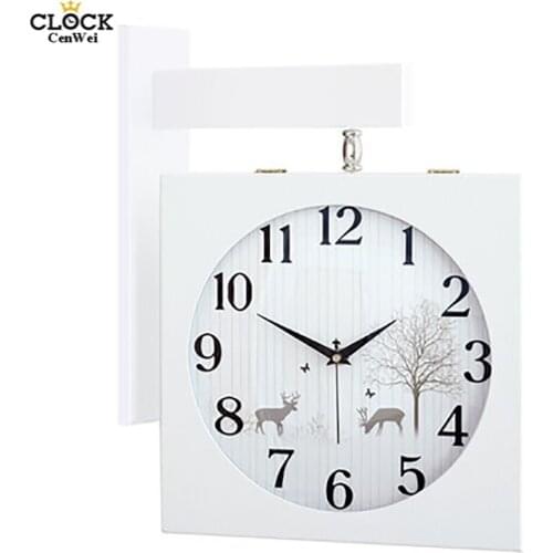 Solid Wood Clock Double Sided Nordic Modern Guess Wome Watch Mechanism Fashion Two Side Wall Watches Living Room Decor 50Q328