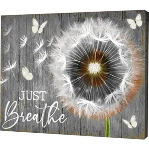 Rustic Farmhouse Dandelion Canvas Painting Wood Background Motivation Quotes Just Breathe Prints Posters Wall Art Decor Pictures