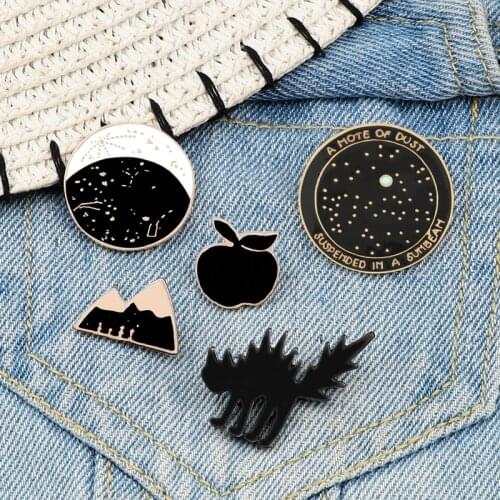 Punk Black Cat Enamel Pin Apple Mountain Constellation Moon Phase Brooch Crazy Cat Badge Jackets Lapel Pin Jewelry For Women Men
