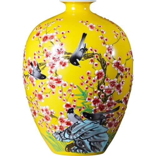 Ceramic Vase Decoration Flower Arrangement New Chinese Style Home Living Room Modern Decoration Craft Hand Painted Porcelain