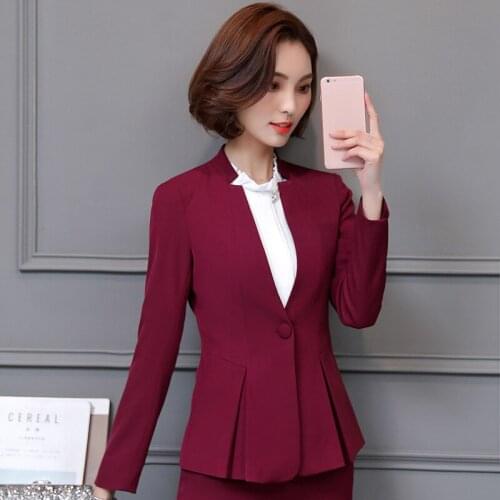IZICFLY New Wine Red Blazer And Trouser Office Professional Plus Uniform Style 2 Piece Set Women Work Wear Business Pant Suits