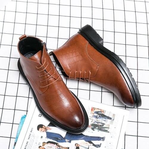 Mens leather boots casual shoes British style side zipper Classic Motorcycle Boots winter everyday shoes zapatillas hombre37-45