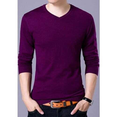 2018 mens sweater business solid color pullover v collars long-sleeved sweater undercoat