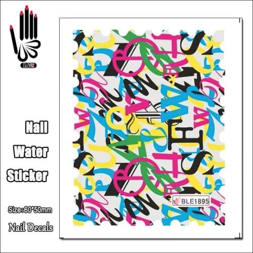1 Sheet BLE1895 Colorful Words Nail Sticker Full Cover Nail Art Water Transfer Sticker Decal For Nail Decoration
