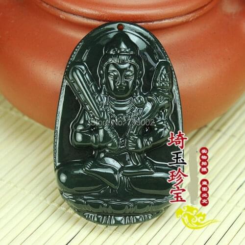 Natural Jadeite Green jade pendant Buddha Lucky amulet Necklace -Bless you