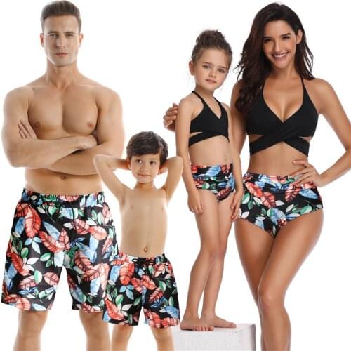 Matching Family Bikini Swimsuit For Father Mother Son Daughter Children Kids Beach Short Swimwear Women Bathing Suit Bodysuit
