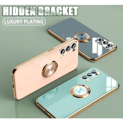 Shockproof Plating Ring Holder Case For Samsung Galaxy S20 Plus S21 Ultra Thin Stand Cover For Samsung S21 Plus Silicone Cover