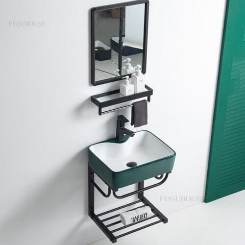 2 Sizes Green Bathroom Sinks Modern Wall-mounted Wash Basin Home Mini Cabinet Washbasins Bathroom Washing Sink Hanging Basin