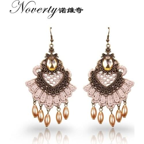 Retro Vintage Bohemia Black White Lace Dangle Earrings Womens Fashion Jewelry Gifts Date and Party ZMEH019