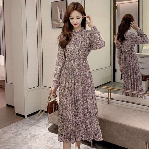 Chic Unif Long Women Dress Summer Plus Size Print Beach Robe Woman Dress Casual Boho Party Peter Pan Collar Pleated Dresses