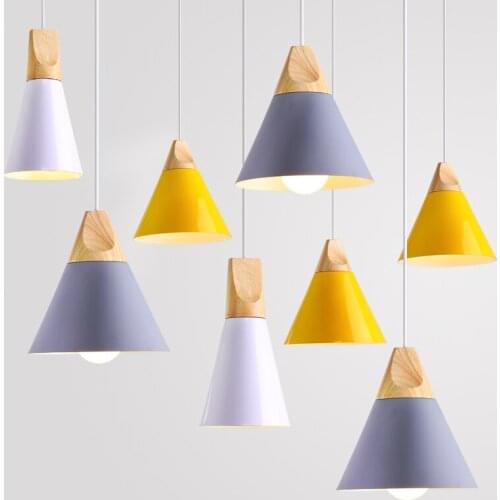 Nordic Pendant Lights For Home Lighting Modern Hanging Lamp Wooden Aluminum Lampshade LED Bulb Bedroom Kitchen Light 90-260V E27