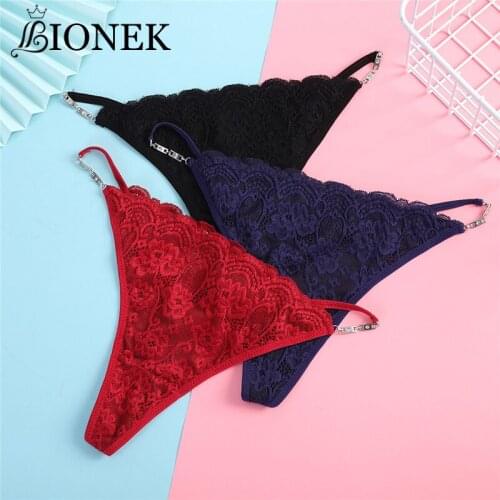 BIONEK G-String Thong Lace Womens Sexy Lingerie Underwear Panties Briefs Transparent Seamless Panties Erotic Underwear Chain